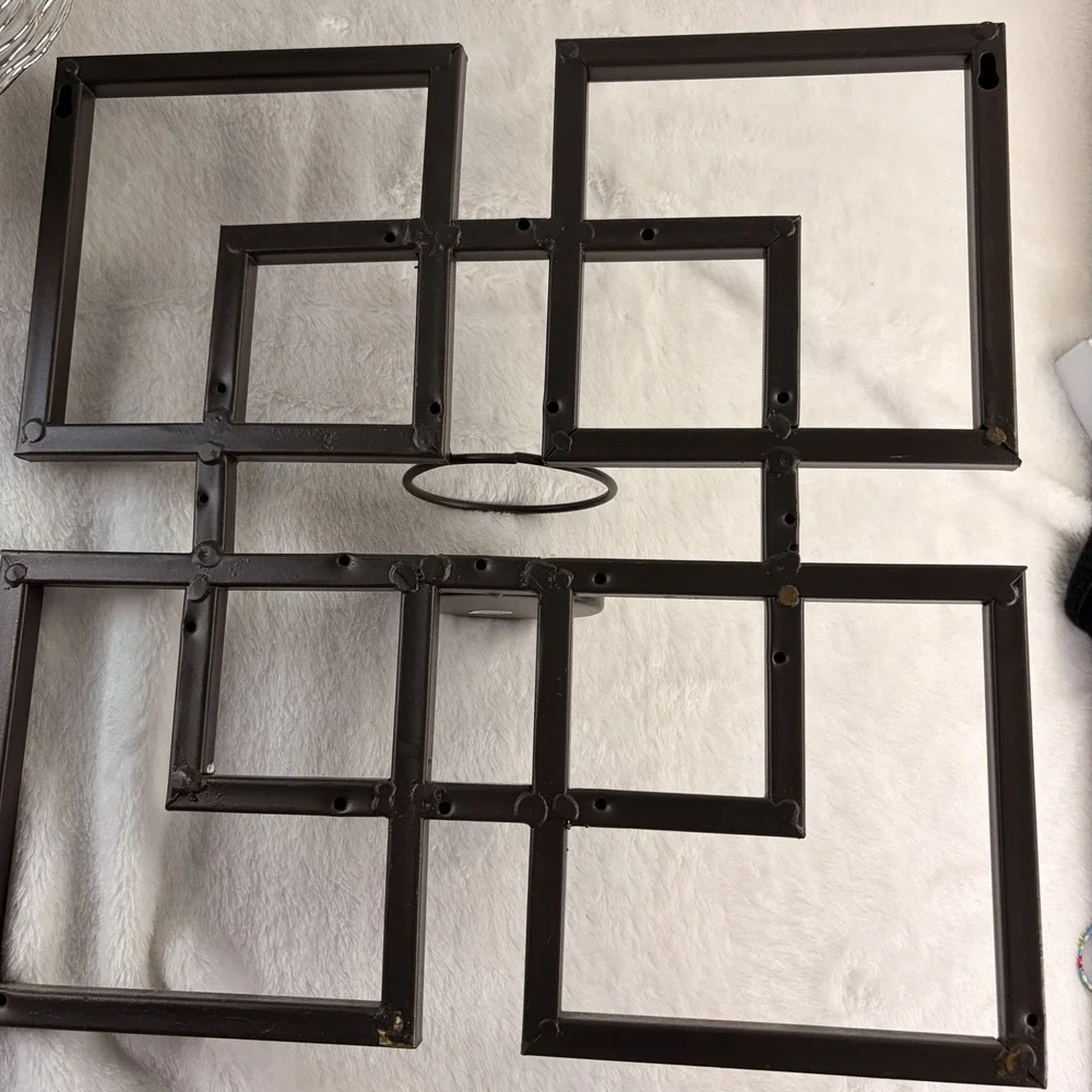 Modern Geometric Metal Wall Candle Sconce – Interlocking Squares Dark Brown EUC